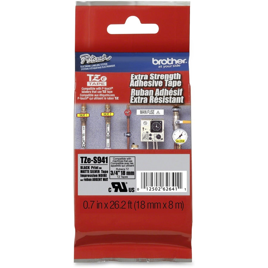 P-touch Extra-Strength Adhesive 3/4" Laminated Tape - x 45/64" Width - Permanent Adhesive - Thermal Transfer - Black - Laminated - 1 Each