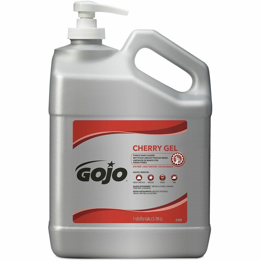 Gojo&reg, Cherry Gel Pumice Hand Cleaner - Cherry Scent - 1 gal - Pump Bottle Dispenser - Dirt Remover, Grease Remover, Oil Remover, Paint Remover, Tar Remover - Red - Heavy Duty, pH Balanced, Pleasant Scent - 1 Each