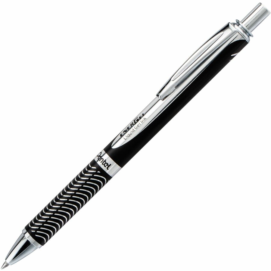 Pentel Energel Alloy Rollerball Pen - Refillable - Retractable - Black Ink - Gel-based - Black Metal Barrel - Stainless Steel Tip - 1 Each