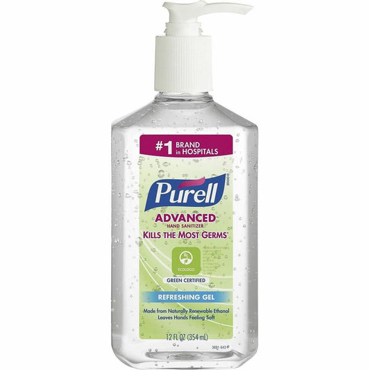 PURELL, Hand Sanitizer Gel - Fragrance-free Scent - 12 fl oz - Pump Bottle Dispenser - Kill Germs - Clear - 1 Each