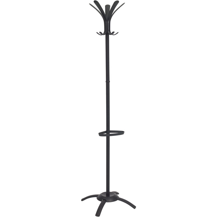 Alba Black Coat Stand - 10 Pegs - 68.9" Height x 19.7" Width - for Coat, Umbrella, Clothes - Metal - Black - Powder Coated - 1 Each