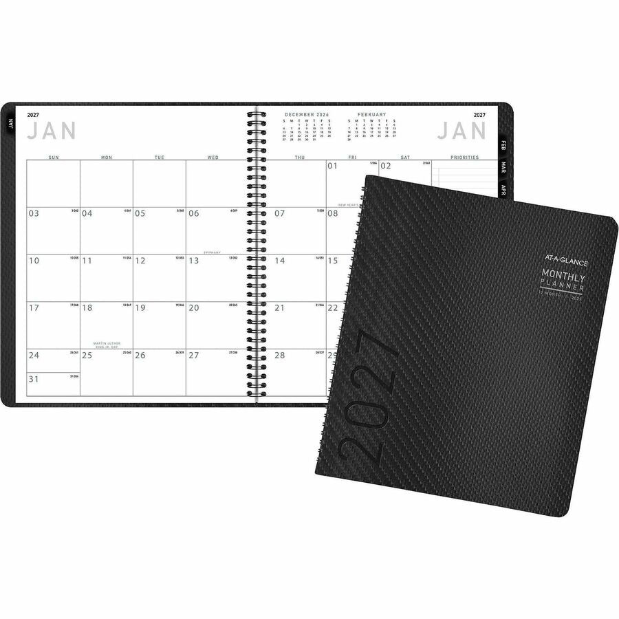 At-A-Glance Contemporary Planner - Large - Julian Dates - Monthly - 1 Year - January 2027 to December 2027 - 1 Month Double Page Layout - 9" x 11" Sheet Size - White Sheet - Wire Bound - Desktop - Charcoal Gray - Faux Leather - 9.5" Width - 1 Each