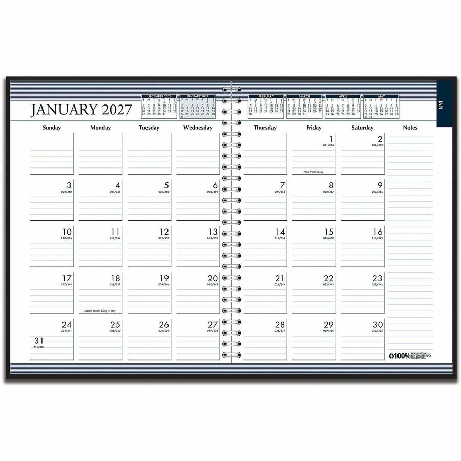 House of Doolittle Tabbed Wirebound Weekly/Monthly Planner - 12 Month - January 2027 to December 2027 - Wire Bound - Black Suede Cover - 1 Each