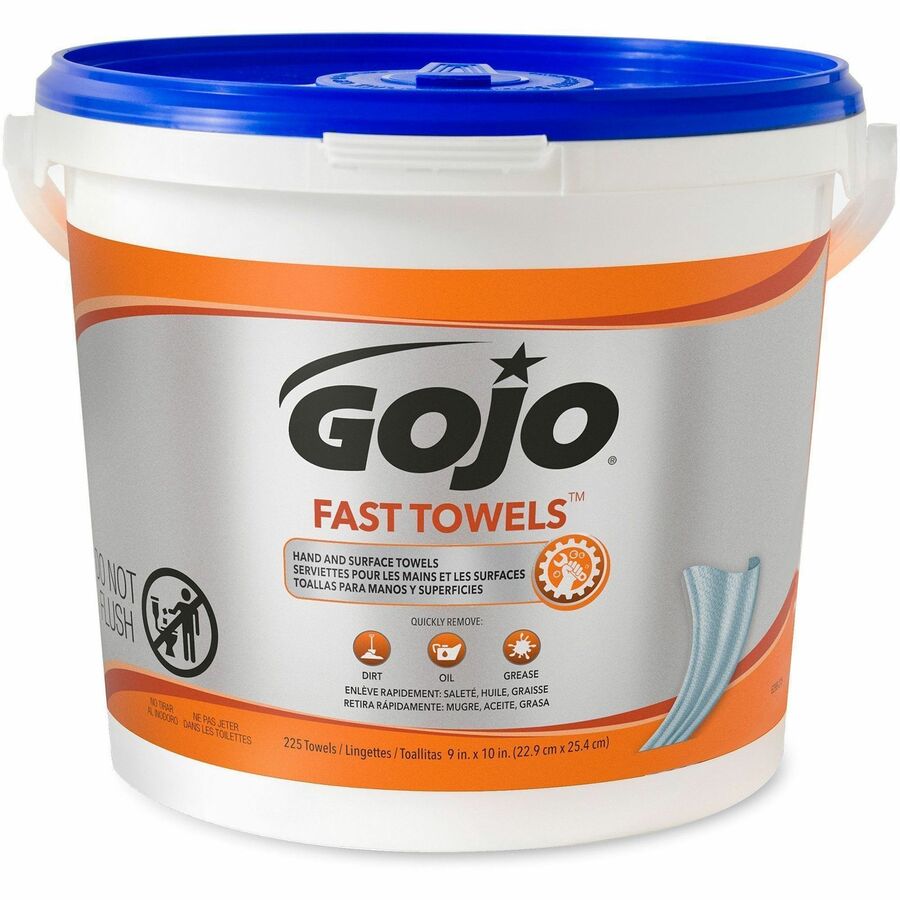 Gojo&reg, Fast Towels Hand/Surface Cleaner - 9" Width x 10" Length - White - 225/Tub - 1 Each