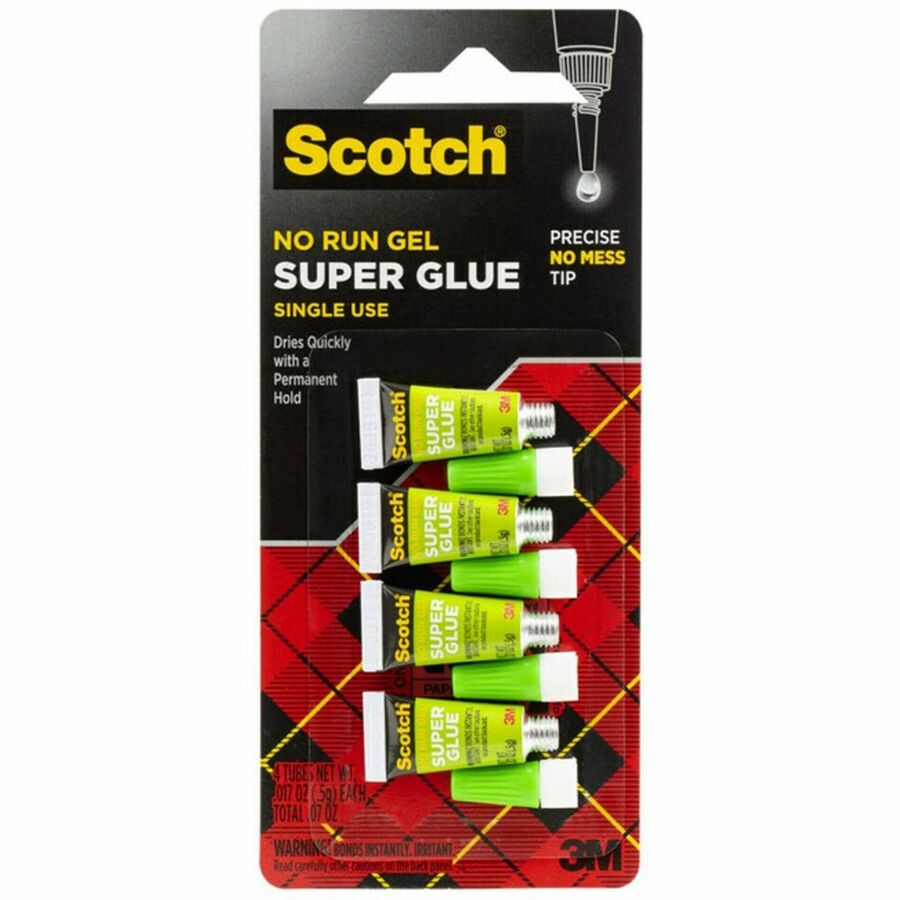 Scotch Super Glue Gel - 0.05 grams Single-Use Tubes - 0.02 oz - 4 / Pack