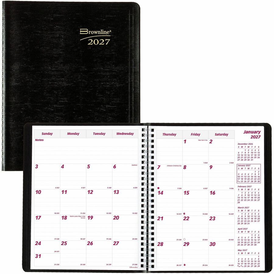 Brownline Essential Diary - Monthly - 14 Month - December 2026 to January 2028 - 1 Month Double Page Layout - 7 1/8" x 8 7/8" Sheet Size - Twin Wire - Black - 1 Each
