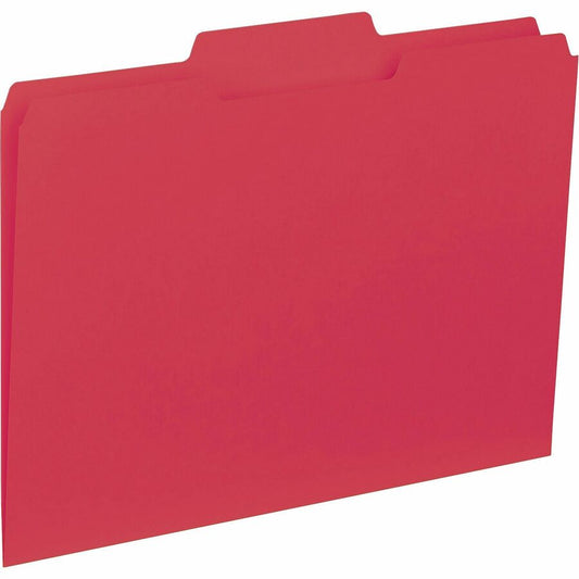 Business Source 1/3 Tab Cut Letter Recycled Top Tab File Folder - 8 1/2" x 11" - Top Tab Location - Assorted Tab Position - 11 pt. - 1 Plys - Red - 10% Recycled - 100 / Box