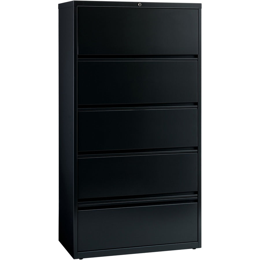 Lorell Fortress Series Lateral File - 36" Width x 18.6" Depth x 69" Height - 5 x Drawer(s) for File - Legal, Letter, A4 - Leveling Glide, Ball-bearing Suspension, Interlocking, Heavy Duty, Recessed Handle - Black - Steel - Recycled