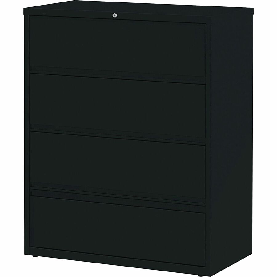 Lorell Fortress Series Lateral File - 42" Width x 18.6" Depth x 52.5" Height - 4 x Drawer(s) for File - Letter, A4, Legal - Leveling Glide, Heavy Duty, Recessed Handle, Ball-bearing Suspension, Interlocking - Black - Metal - Recycled