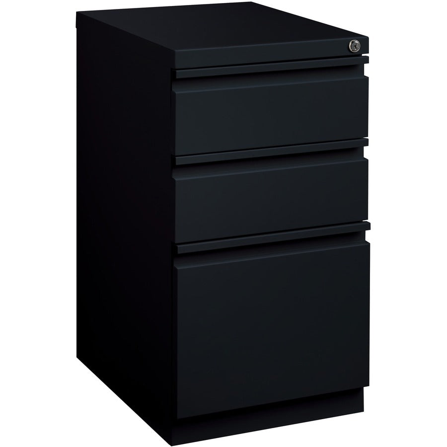 Lorell 20" Box/Box/File Mobile File Cabinet with Full-Width Pull - 15" Width x 20" Depth x 27.7" Height - Letter - Ball-bearing Suspension, Recessed Handle, Security Lock - Black - Steel - Recycled