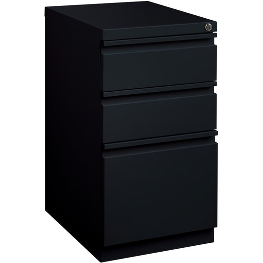 Lorell 20" Box/Box/File Mobile File Cabinet with Full-Width Pull - 15" Width x 20" Depth x 27.7" Height - Letter - Ball-bearing Suspension, Recessed Handle, Security Lock - Black - Steel - Recycled