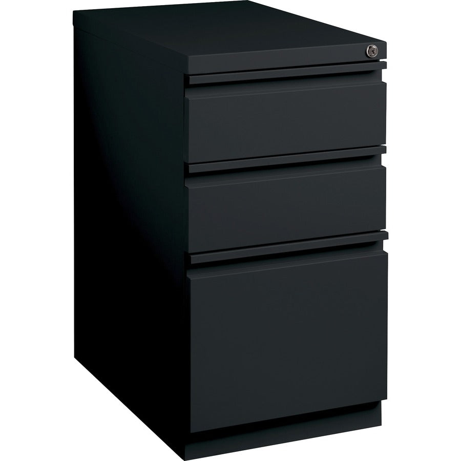 Lorell 23" Box/Box/File Mobile File Cabinet with Full-Width Pull - 15" Width x 22.9" Depth x 27.7" Height - Letter - Vertical - Security Lock, Recessed Handle, Ball-bearing Suspension - Black - Steel - Recycled