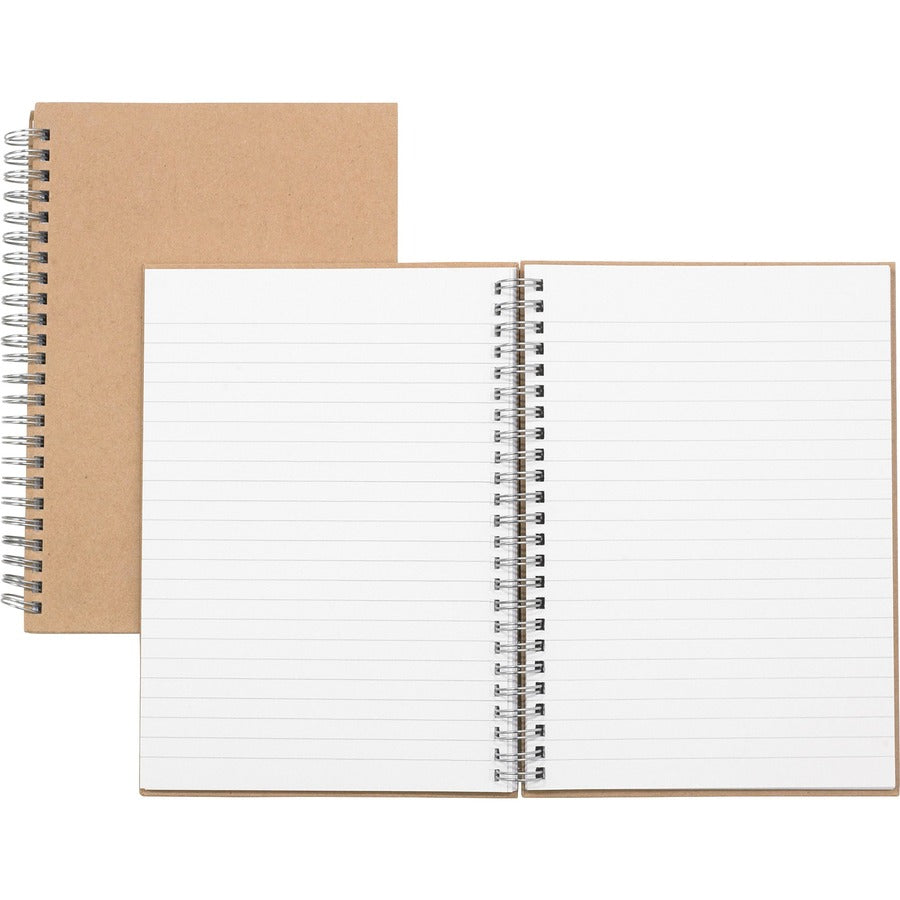 Nature Saver Hardcover Twin Wire Notebooks - 80 Sheets - Wire Bound - 0.25" Ruled - Ruled Margin - 22 lb Basis Weight - 8 1/4" x 5 7/8" Sheet Size - Brown Kraft Cover - Hard Cover, Heavyweight, Micro Perforated - Recycled - 1 Each