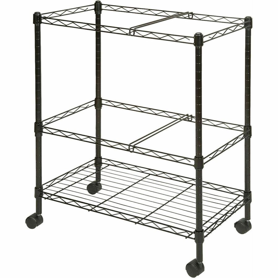 Lorell 2-Tier Wire Mobile File Cart - 4 Casters - Steel - 26" Width x 12.50" Depth x 30" Height - Black - 1 Each