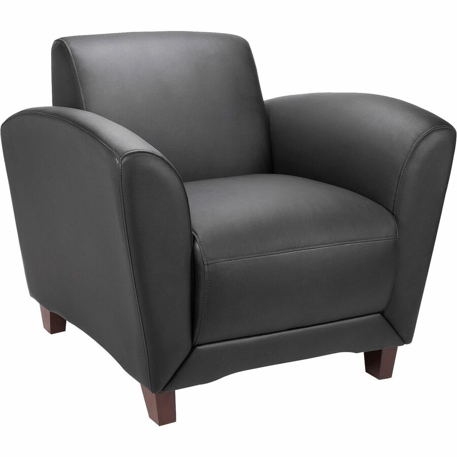 Lorell Accession Club Chair - Black Seat Color - Leather Seat Material - Black Back Color - Leather Back Material - Four-legged Base - 1 Each