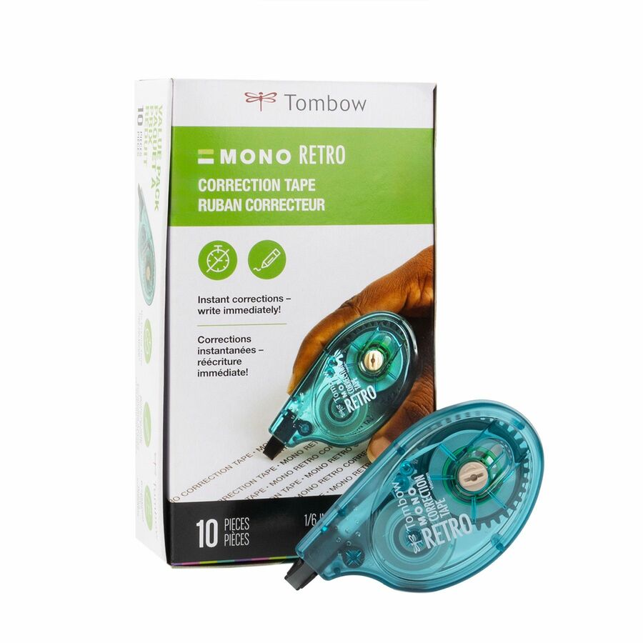 Tombow Mono Correction Tape Retro Applicator Pack - 0.17" Tape Width x 32.83 ft Tape Length - 1 Line(s) - White Tape - Break Resistant - 10 / Pack