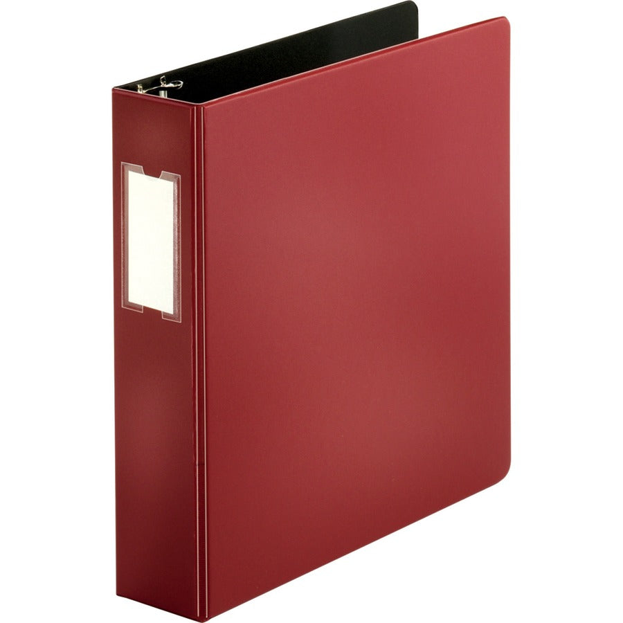 Business Source Slanted D-ring Binders - 2" Binder Capacity - 3 Ring - Fastener: D-Ring - Pocket: 2, Internal - Chipboard, Polypropylene - Burgundy - PVC-free, Non-stick, Spine Label, Gap-free Ring, Non-glare, Heavy Duty, Open and Closed Triggers - 1 Each