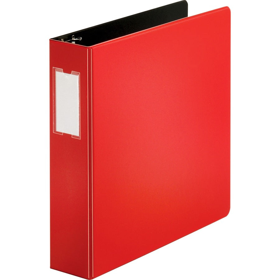 Business Source Slanted D-ring Binders - 2" Binder Capacity - 3 Ring - Fastener: D-Ring - Pocket: 2, Internal - Chipboard, Polypropylene - Red - PVC-free, Non-stick, Spine Label, Gap-free Ring, Non-glare, Heavy Duty, Open and Closed Triggers - 1 Each
