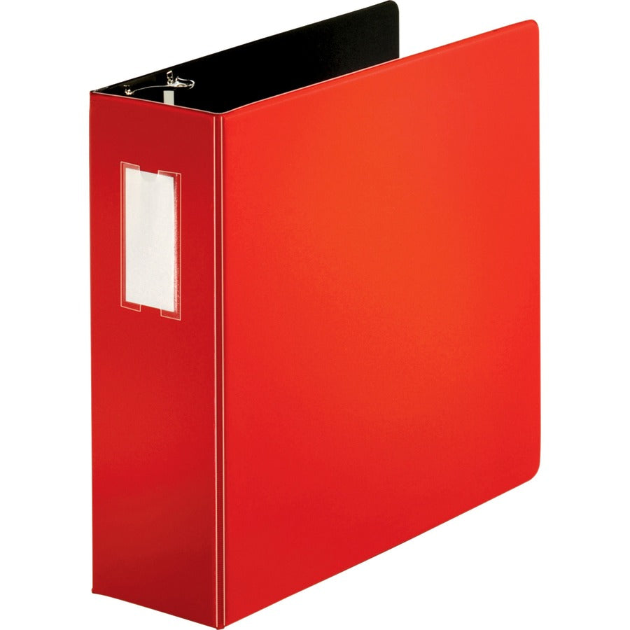 Business Source Slanted D-ring Binders - 4" Binder Capacity - 3 Ring - Fastener: D-Ring - Pocket: 2, Internal - Chipboard, Polypropylene - Red - PVC-free, Non-stick, Label Holder, Gap-free Ring, Non-glare, Heavy Duty, Open and Closed Triggers, Durable...