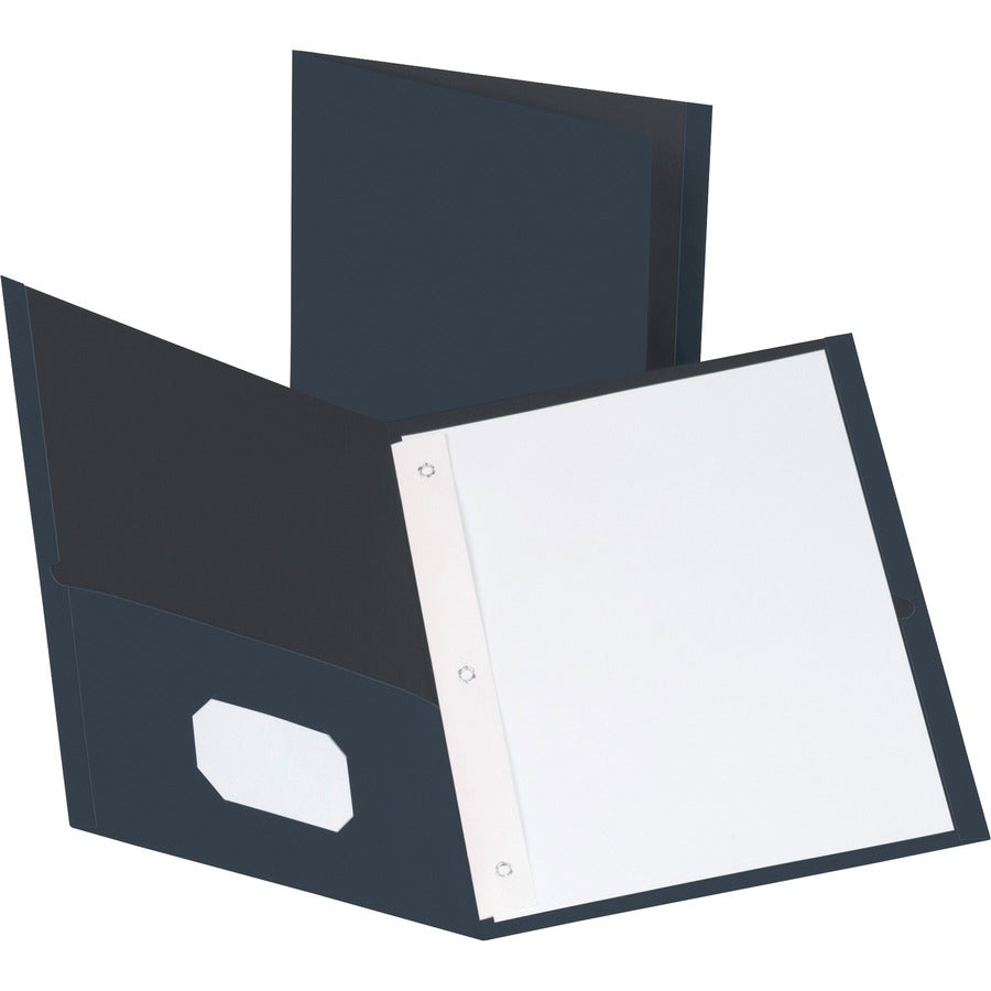 Business Source Letter Recycled Pocket Folder - 8 1/2" x 11" - 100 Sheets Capacity - 3 x Prong Fastener - 1/2" Fastener Capacity - 2 Inside Front & Back Pocket - Leatherette - Dark Blue - 35% Recycled - 25 / Box