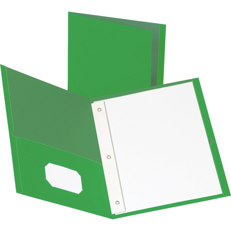 Business Source Letter Recycled Pocket Folder - 8 1/2" x 11" - 100 Sheets Capacity - 3 x Prong Fastener - 1/2" Fastener Capacity - 2 Inside Front & Back Pocket - Leatherette - Green - 35% Recycled - 25 / Box