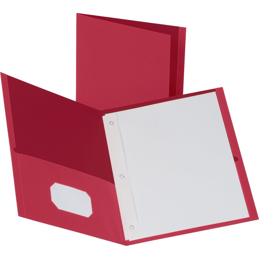 Business Source Letter Recycled Pocket Folder - 8 1/2" x 11" - 100 Sheets Capacity - 3 x Prong Fastener - 1/2" Fastener Capacity - 2 Inside Front & Back Pocket - Leatherette - Red - 35% Recycled - 25 / Box