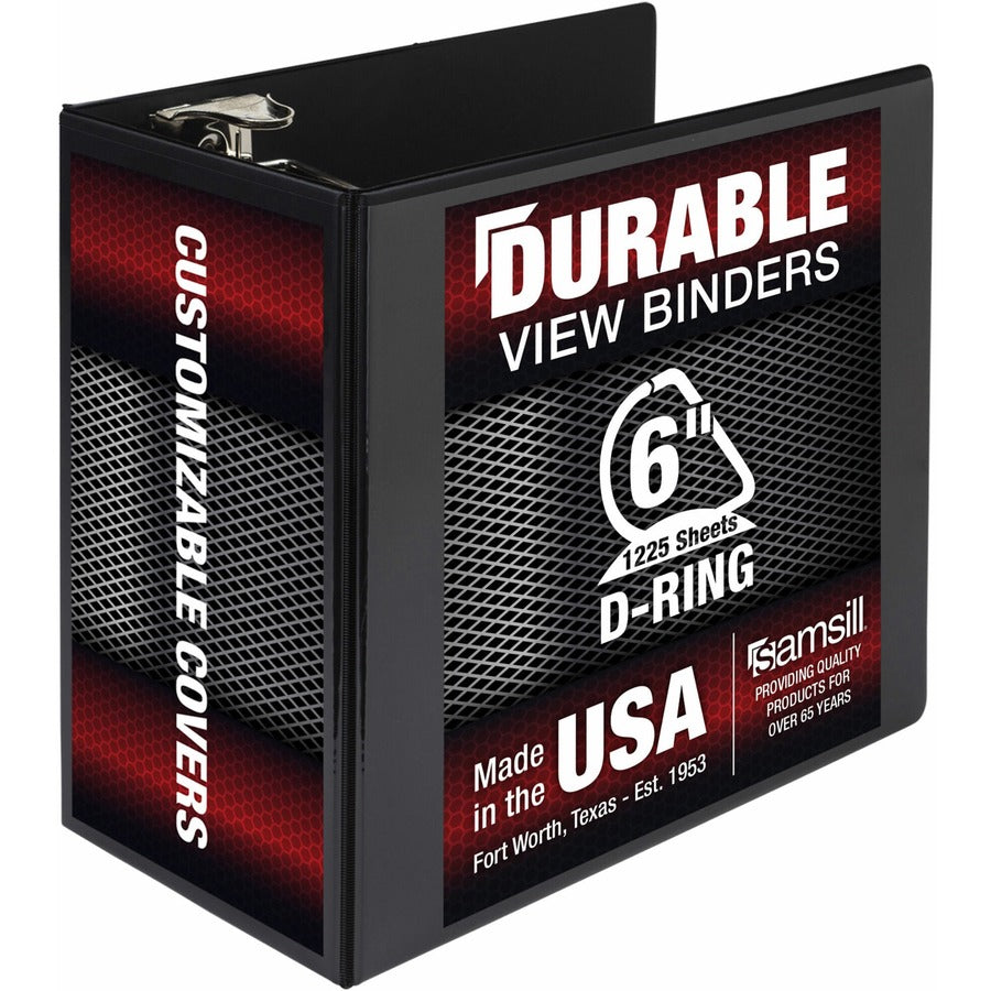 Samsill Durable View Binder - 6" Binder Capacity - Letter - 8 1/2" x 11" Sheet Size - 1225 Sheet Capacity - Fastener: D-Ring - Pocket: 2, Internal - Polypropylene, Chipboard - Black - 2.73 lb - Recycled - Clear Overlay, Locking Ring, Acid-free, Archiva...
