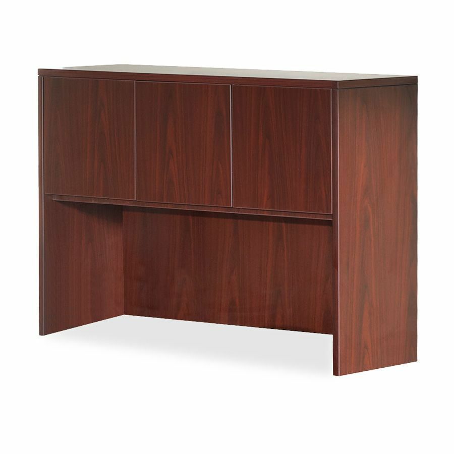 Lorell Essentials Series Stack-on Hutch with Doors - 36" Height x 59" Width x 14.8" Depth - 3 Door(s) - Finish: Laminate, Mahogany - 1 Each
