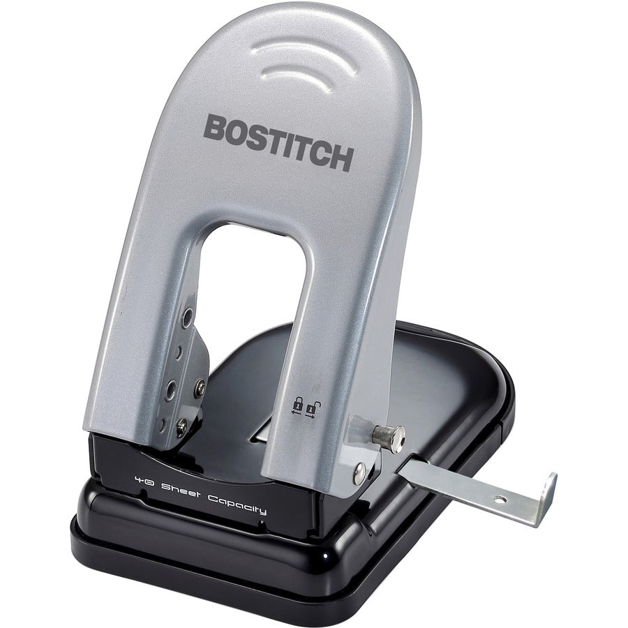 Bostitch EZ Squeeze™, 40 Two-Hole Punch - 2 Punch Head(s) - 40 Sheet - 9/32" Punch Size - 6.5" Width x 2.8" Height - Black, Silver