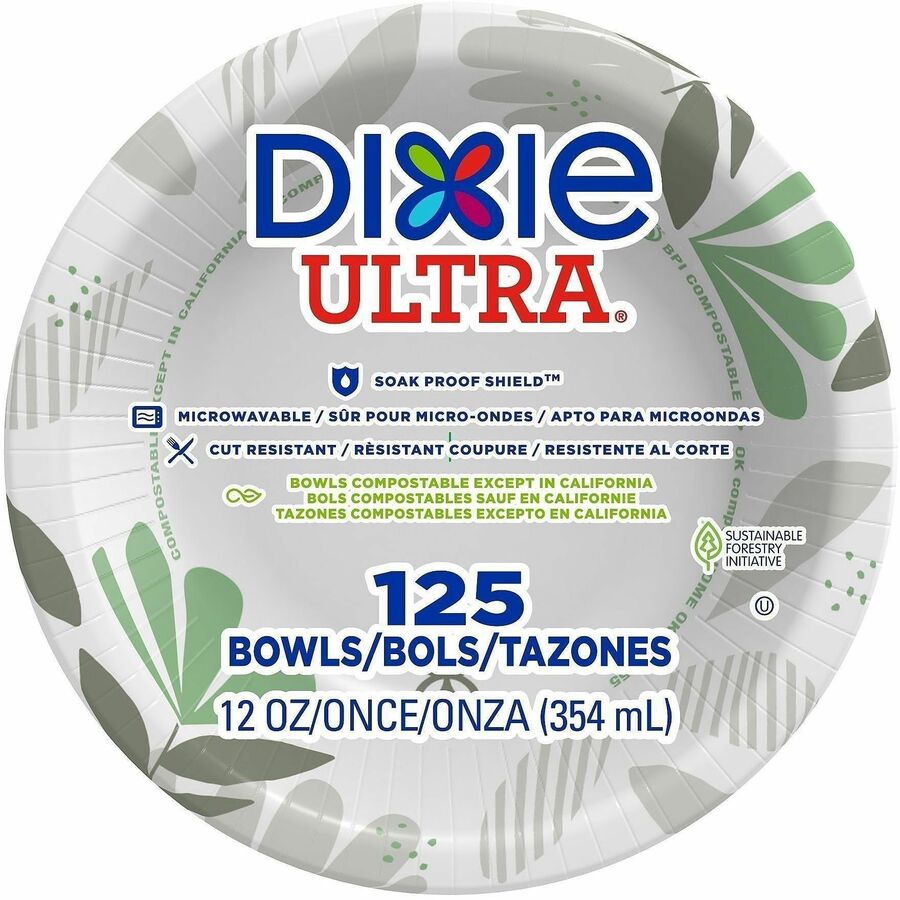 Dixie Ultra&reg, Pathways 12 oz Heavyweight Paper Bowls by GP Pro - Pathways - Microwave Safe - White - Paper Body - 125/Pack - 4 / Carton