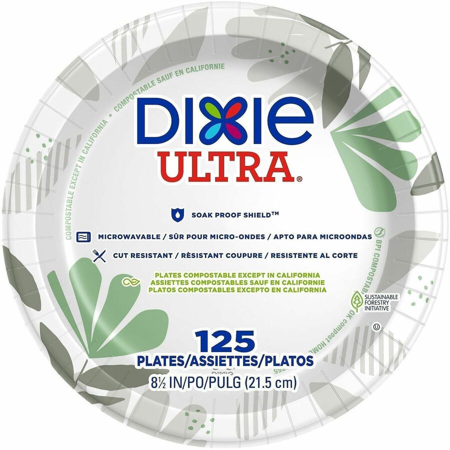 Dixie Ultra&reg, Pathways 8-1/2" Heavyweight Paper Plates by GP Pro - Serving - Pathways - Microwave Safe - 8.5" Diameter - White - Paper Body - 125/Pack - 4 / Carton