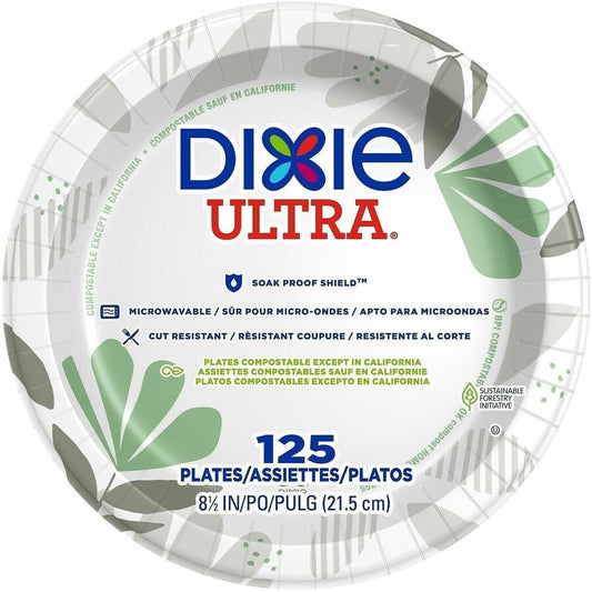 Dixie Ultra, Pathways 8-1/2" Heavyweight Paper Plates by GP Pro - Serving - Pathways - Microwave Safe - 8.5" Diameter - White - Paper Body - 125/Pack - 4 / Carton