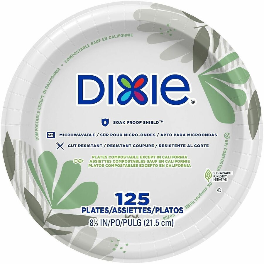 Dixie Foods Pathways Everyday Paper Plates - Breakroom - Pathways - Microwave Safe - 8.1" Diameter - White - Paper Body - 4/Carton - 4 / Carton