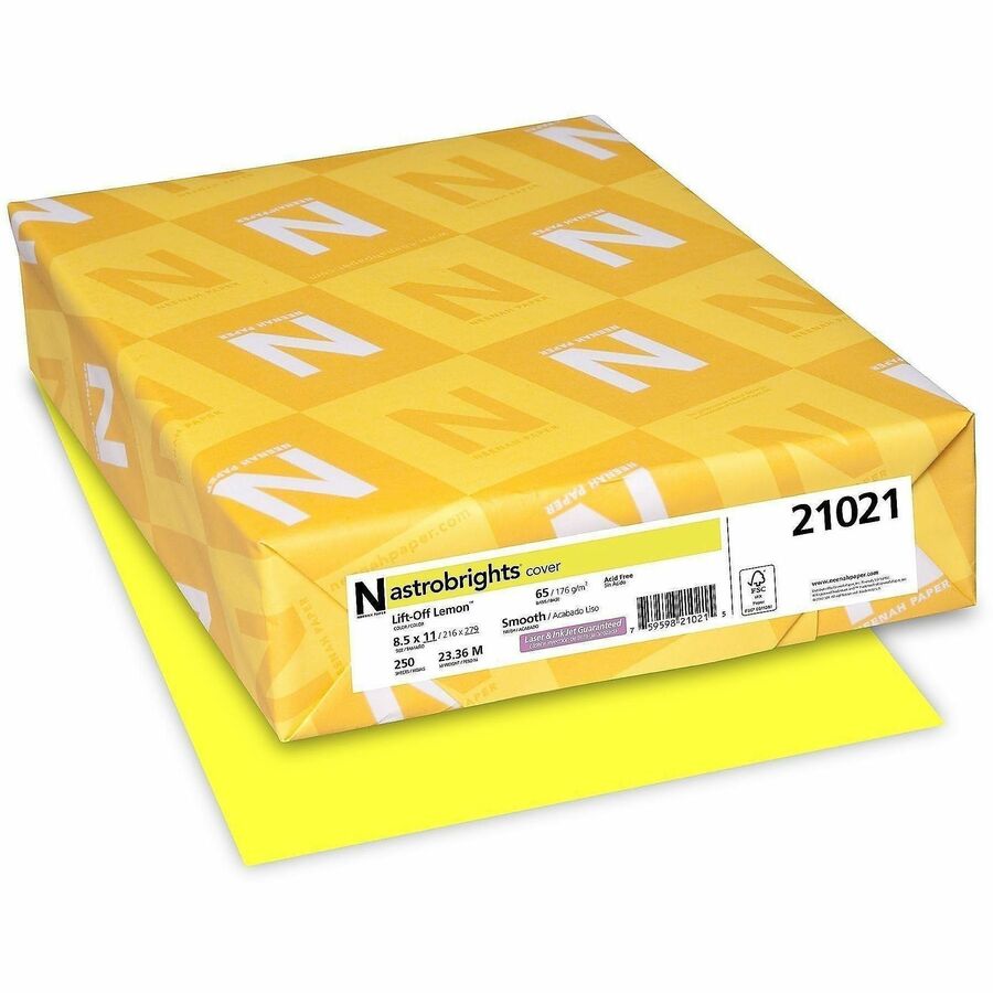 Astrobrights Colored Cardstock - Letter - 8 1/2" x 11" - 65 lb Basis Weight - Acid-free, Lignin-free - Lemon - 250 Sheets - 250 / Pack