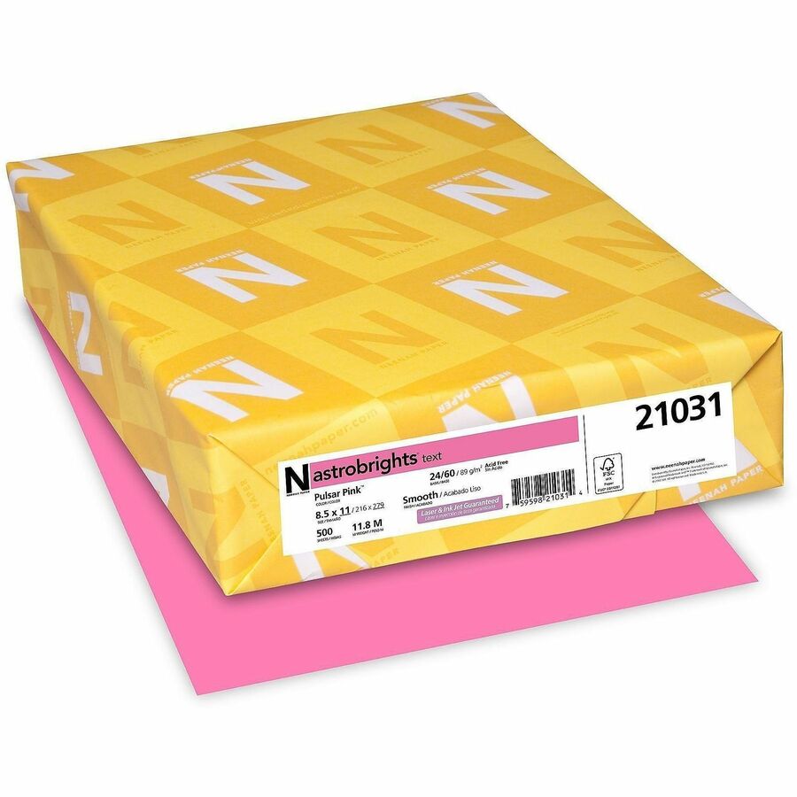 Astrobrights Colored Paper - Letter - 8 1/2" x 11" - 24 lb Basis Weight - Acid-free, Lignin-free - Pulsar Pink - 500 Sheets - 1 Ream