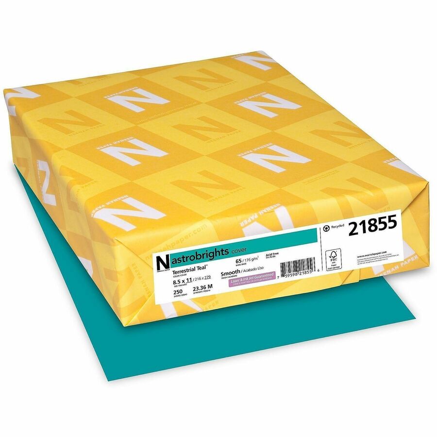 Astrobrights Color Card Stock - Terrestrial Teal - Letter - 8 1/2" x 11" - 65 lb Basis Weight - Green Seal - Acid-free, Lignin-free - Terrestrial Teal - 1 Pack