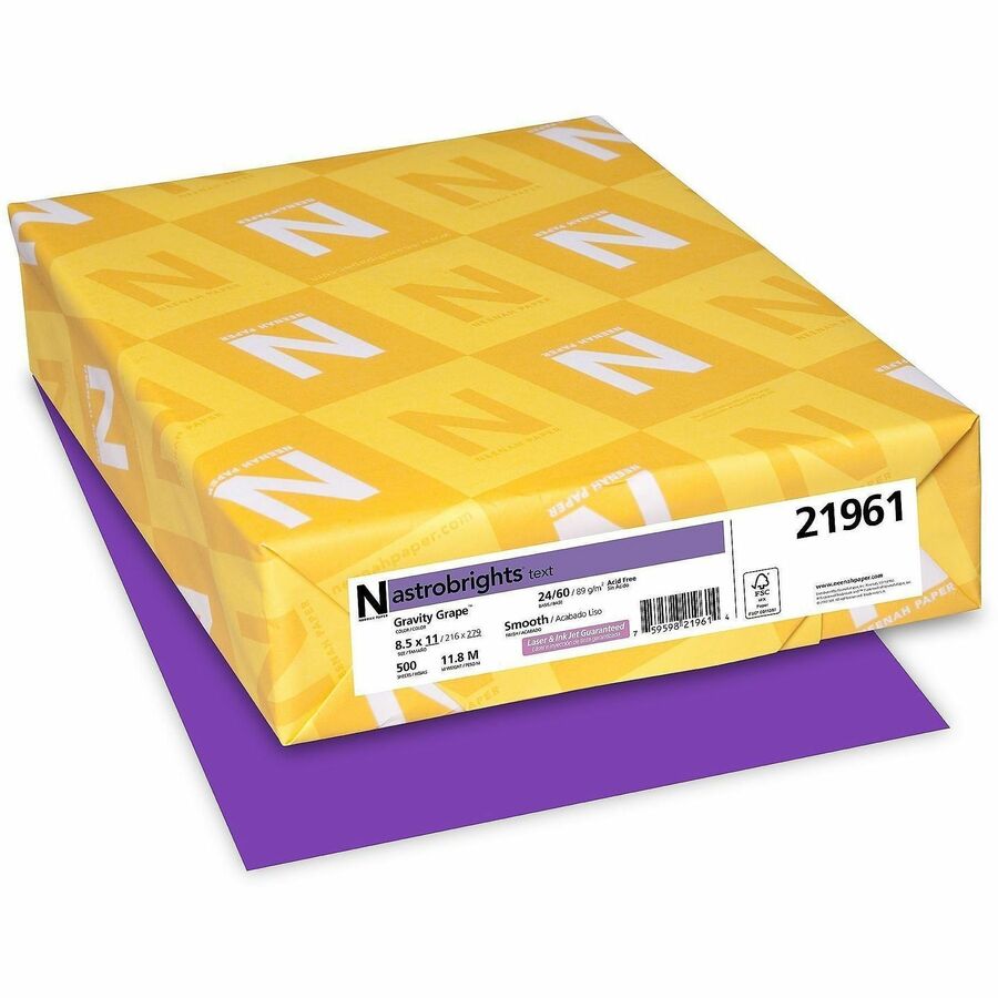 Astrobrights Color Paper - Grape - Letter - 8 1/2" x 11" - 24 lb Basis Weight - Acid-free, Lignin-free - Gravity Grape (Purple) - 1 Ream