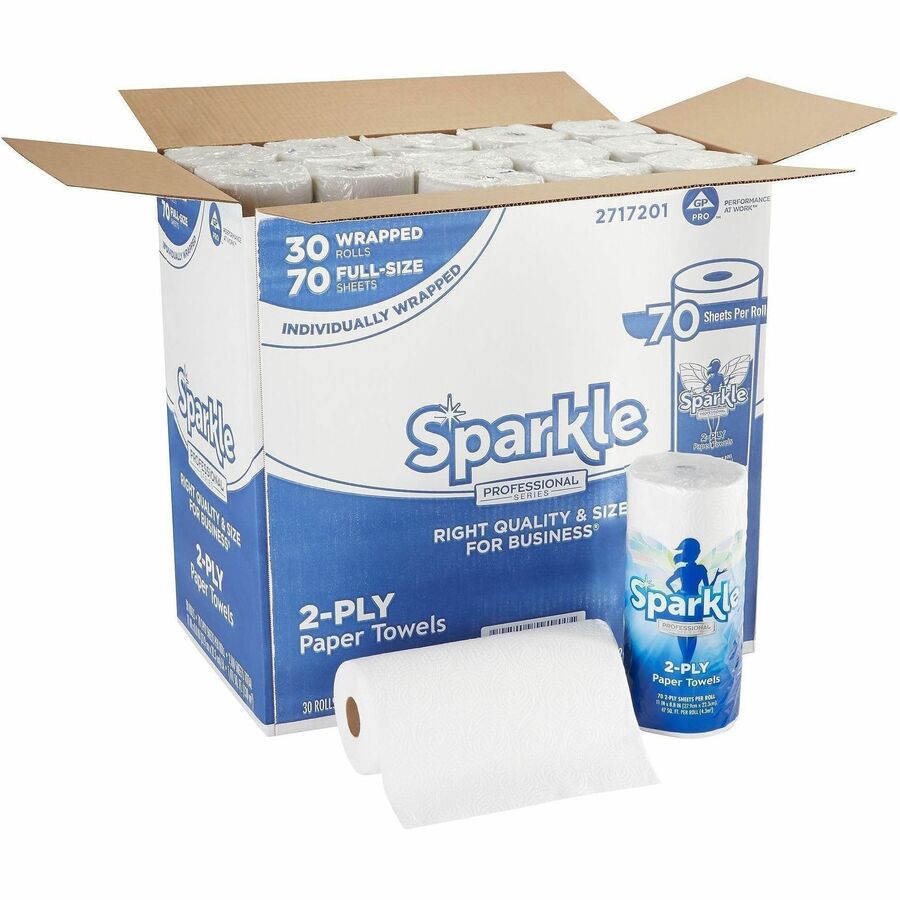 Sparkle Professional Series&reg, Paper Towel Rolls by GP Pro - 2 Ply - 8.80" Width x 11" Length - 70 Sheets/Roll - White - Paper - 30 / Carton