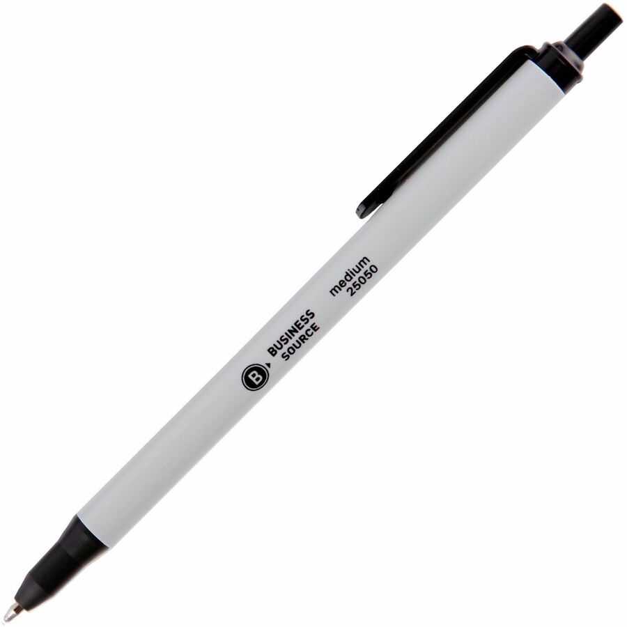 Business Source Retractable Ballpoint Pens - Retractable - Black Ink - Gray Barrel - 1 Dozen