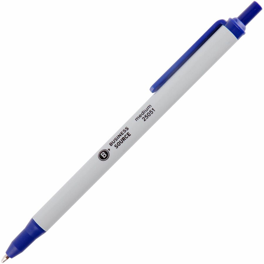 Business Source Retractable Ballpoint Pens - Retractable - Blue Ink - Gray Barrel - 1 Dozen