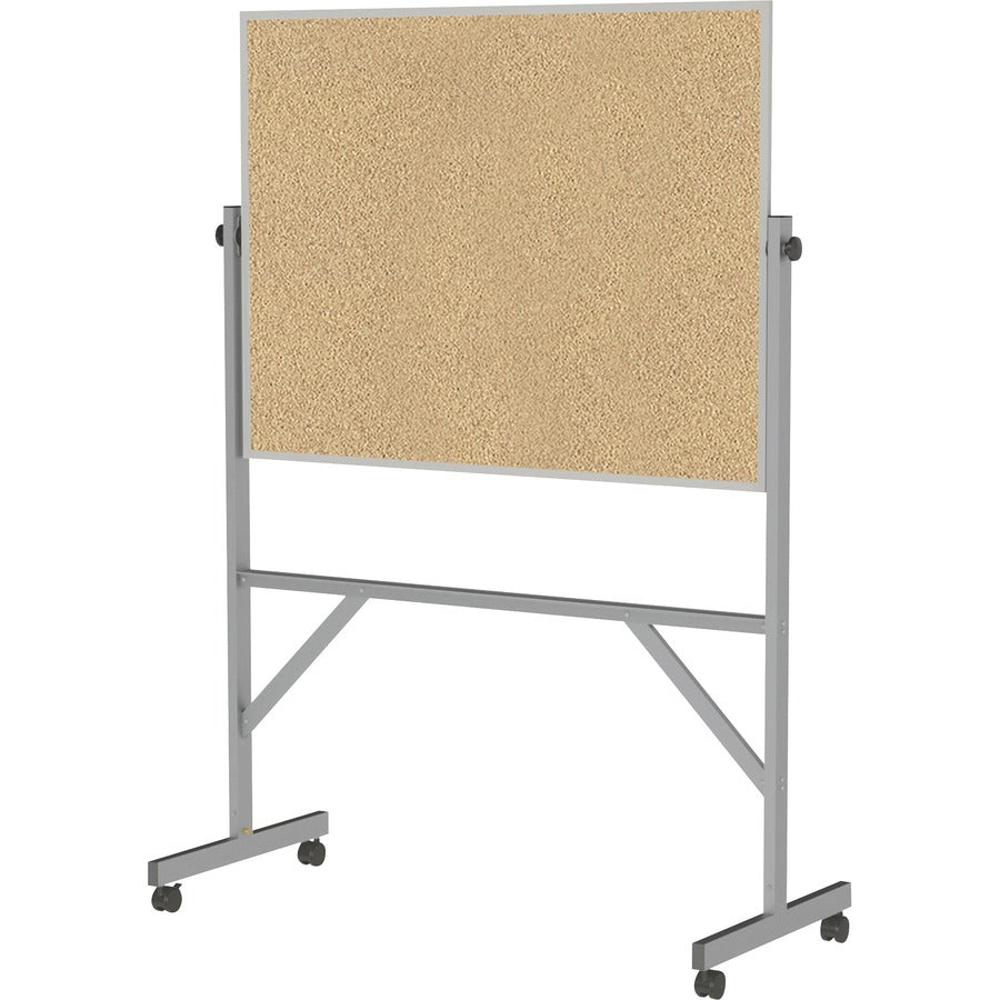 Ghent Bulletin Board - 36" Board Height x 48" Board Width - Natural Cork Surface - Durable, Reversible, Wheel, Caster, Portable, Lockable, Smooth, Accessory Tray, Mobility - Silver Aluminum Frame - 78.3" Height x 53.3" Width x 20" Depth - 1 Each