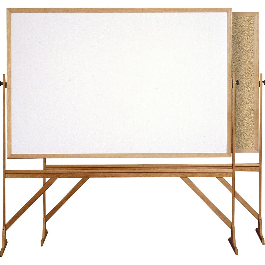 Ghent Reversible Cork Bulletin Board/Whiteboard with Wood Frame - 72" (6 ft) Width x 48" (4 ft) Height - Natural White Cork Surface - Wood Frame - Eraser Included - 1 Each