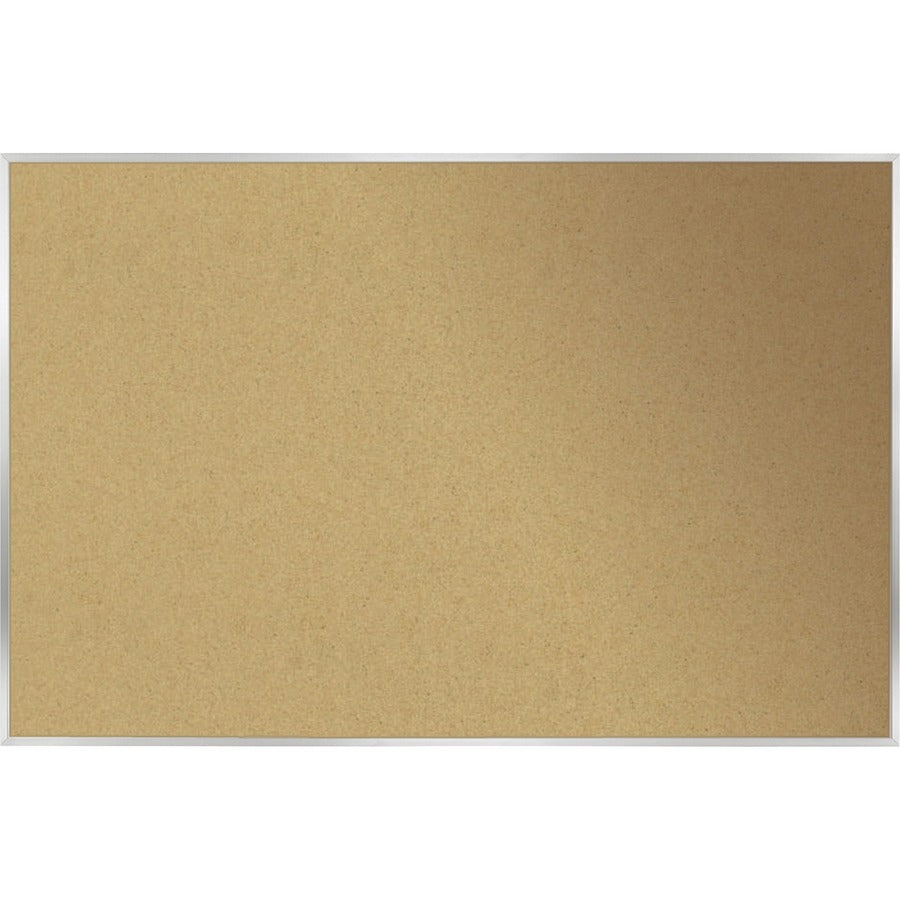 Ghent Natural Cork Bulletin Board with Aluminum Frame - 48" Board Height x 12 ft Board Width - Natural Cork, Fiberboard Surface - Self-healing, Laminated, Long Lasting, Rigid - Satin Aluminum Frame - 1 Each - TAA Compliant