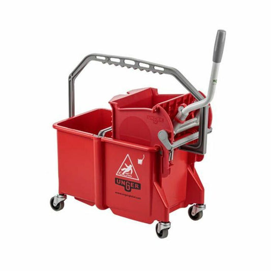 Unger Dual Compartment Mop Bucket - 4 gal - Ergonomic Design, Dual Bucket, Light Weight, Caster - Plastic - Red - 1 Carton