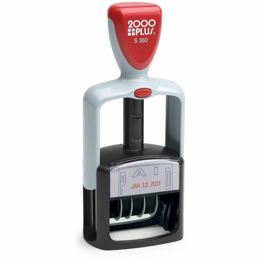 Cosco 2000 Plus 2-Color PAID Dater - Message/Date Stamp - PAID - 1.25" Impression Width - 5000 Impression(s) - 4 Bands - Blue, Red - Acrylonitrile Butadiene Styrene (ABS), Plastic - 1 Each