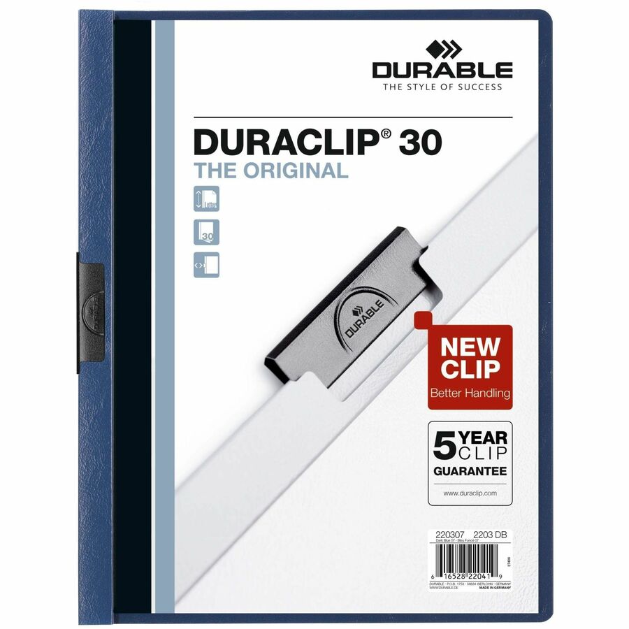 DURABLE DURACLIP Letter Report Cover - 8 1/2" x 11" - 30 Sheets Capacity - Vinyl, Steel - 1 Each