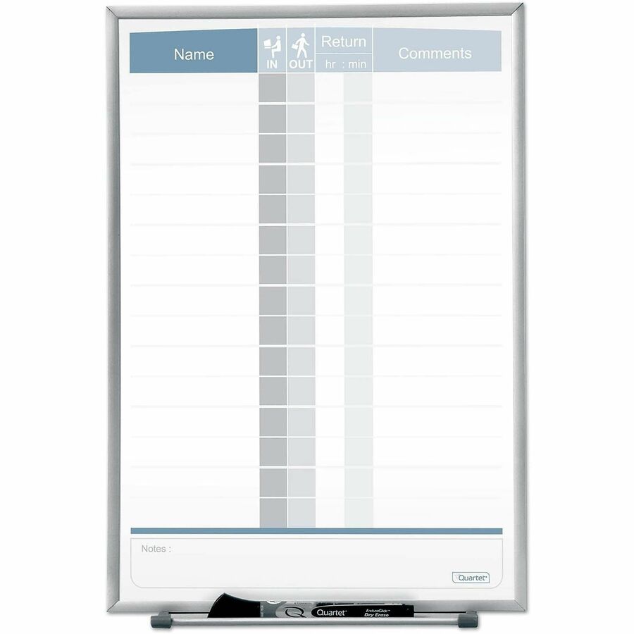 Quartet Matrix 15-employee In/Out Board - 16" Board Height x 11" Board Width - White Natural Cork Surface - Magnetic, Durable - Silver Frame - 1 Each