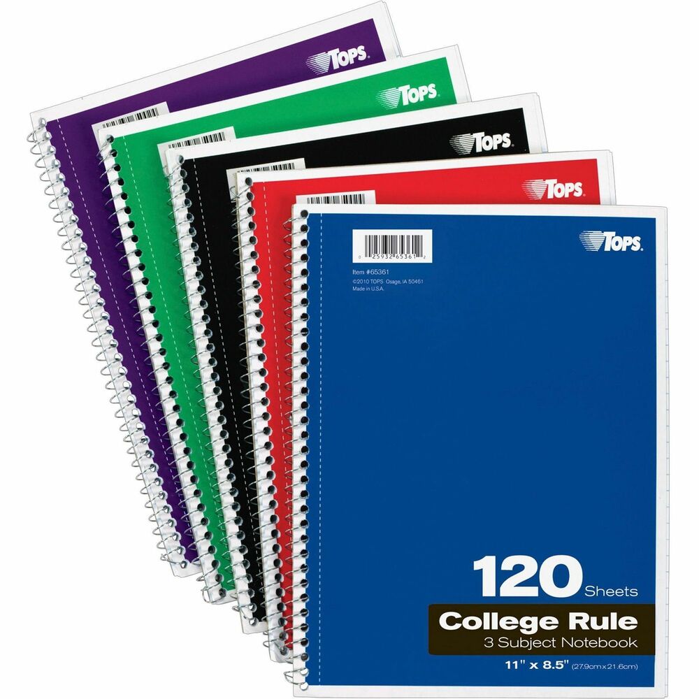 TOPS 3 - subject College Ruled Notebook - Letter - 120 Sheets - Wire Bound - Letter - 8 1/2" x 11" Sheet Size - 1 Each