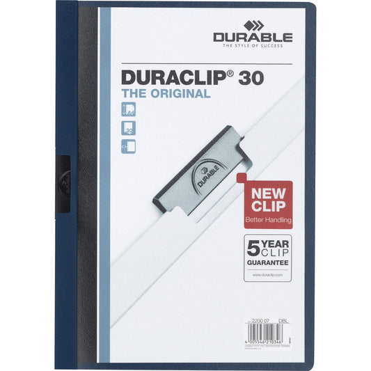 DURABLE DURACLIP Letter Report Cover - 8 1/2" x 11" - 30 Sheets Capacity - 1 Fastener - Vinyl - Navy - 1 Each