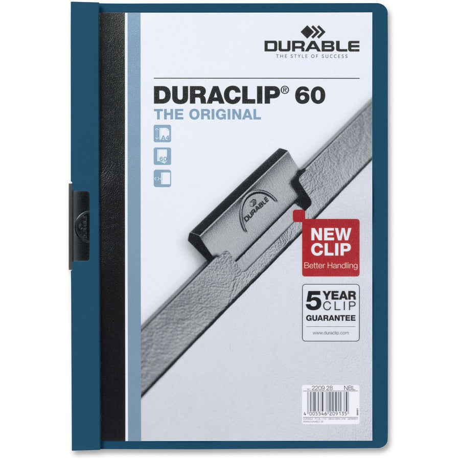 DURABLE DURACLIP Letter Report Cover - 8 1/2" x 11" - 60 Sheets Capacity - 1 Fastener - Vinyl - Dark Blue - 25 / Box